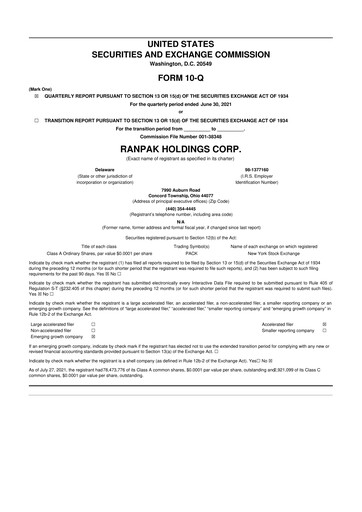 Thumbnail Ranpak 10-Q Quarterly Report FY2021 