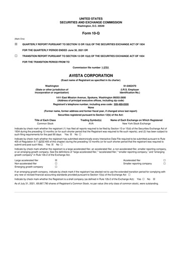 Thumbnail Avista
 10-Q Quarterly Report FY2021 