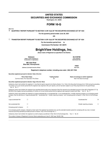 Thumbnail BrightView
 10-Q Quarterly Report FY2021 