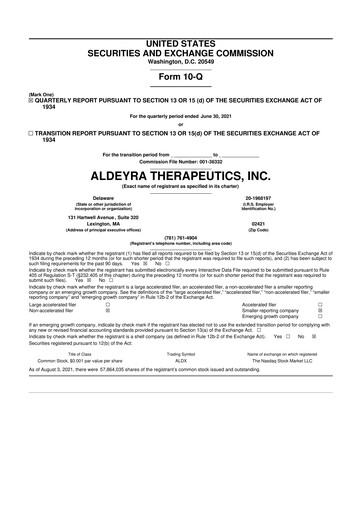 Thumbnail Aldeyra Therapeutics
 10-Q Quarterly Report FY2021 