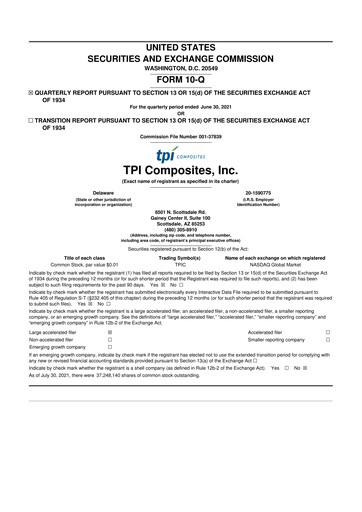 Miniature TPI Composites 10-Q Rapport trimestriel 2021 