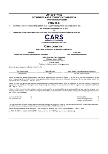 Thumbnail Cars.com 10-Q Quarterly Report FY2021 