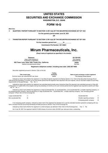 Miniature Mirum Pharmaceuticals 10-Q Rapport trimestriel 2021 