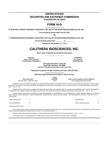 Thumbnail Calithera Biosciences
 10-Q Quarterly Report FY2021 