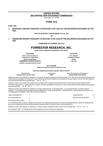 Vorschaubild Forrester Research
 10-Q Quartalsbericht 2021 