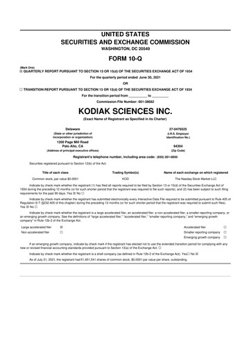 Thumbnail Kodiak Sciences
 10-Q Quarterly Report FY2021 