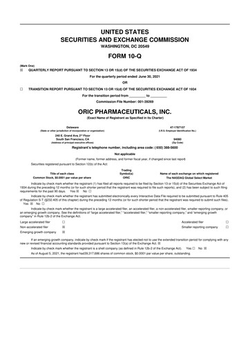 Thumbnail ORIC Pharmaceuticals
 10-Q Quarterly Report FY2021 