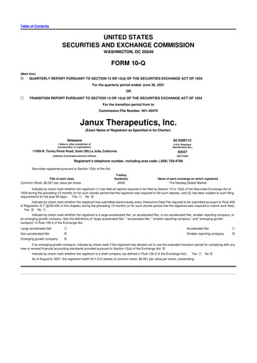 Miniature Janux Therapeutics 10-Q Rapport trimestriel 2021 