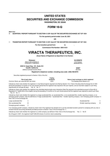 Thumbnail Viracta Therapeutics 10-Q Quarterly Report FY2021 