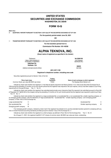 Thumbnail Alpha Teknova 10-Q Quarterly Report FY2021 