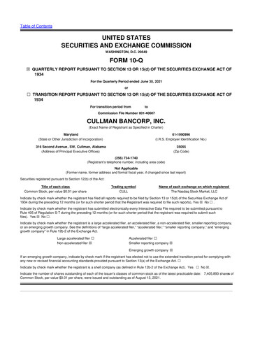 Thumbnail Cullman Bancorp 10-Q Quarterly Report FY2021 