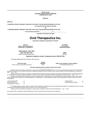 Thumbnail Ovid Therapeutics
 10-Q Quarterly Report FY2021 