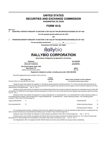 Vorschaubild Rallybio 10-Q Quartalsbericht  