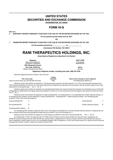 Miniature Rani Therapeutics 10-Q Rapport trimestriel 2021 