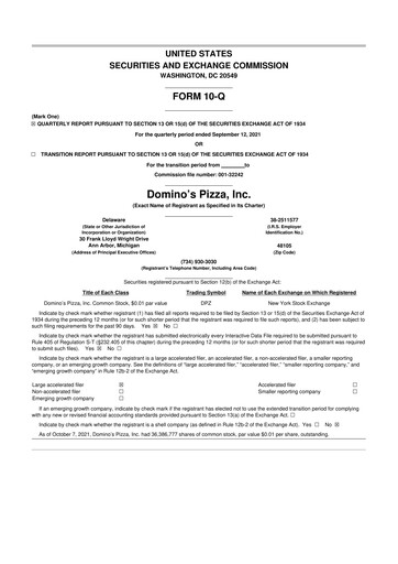 Thumbnail Domino's Pizza 10-Q Quarterly Report FY2021 