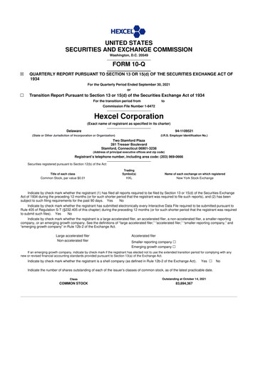 Thumbnail Hexcel
 10-Q Quarterly Report FY2021 