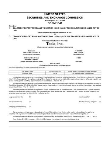 Miniature Tesla 10-Q Rapport trimestriel 2021 