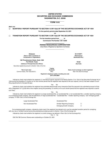 Thumbnail Range Resources
 10-Q Quarterly Report FY2021 