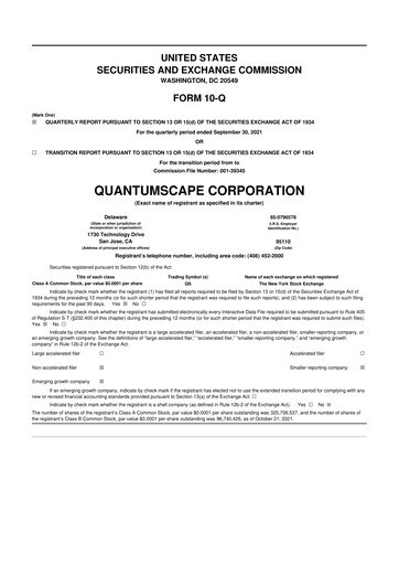 Thumbnail QuantumScape 10-Q Quarterly Report FY2021 
