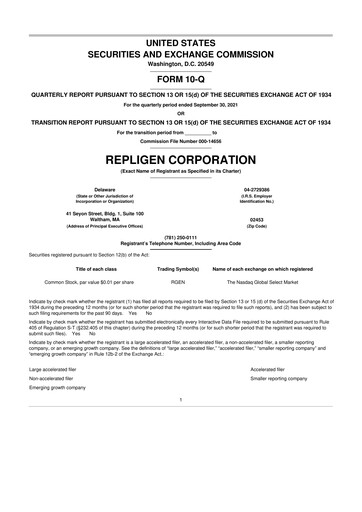 Miniature Repligen
 10-Q Rapport trimestriel 2021 
