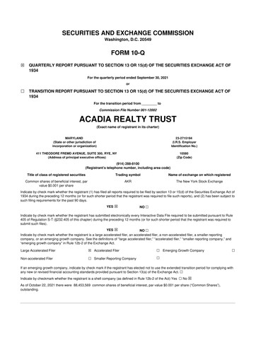 Thumbnail Acadia Realty Trust
 10-Q Quarterly Report FY2021 