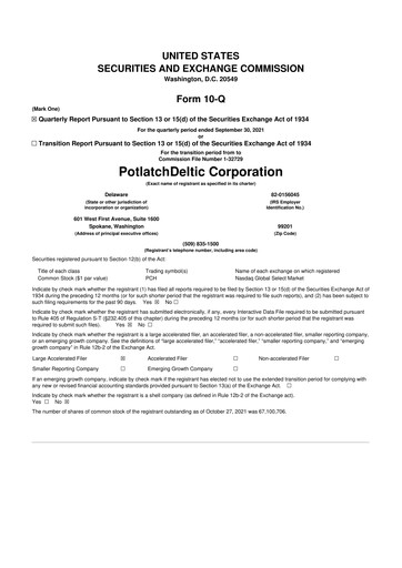 Thumbnail PotlatchDeltic
 10-Q Quarterly Report FY 