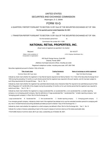 Thumbnail NNN REIT 10-Q Quarterly Report FY2021 
