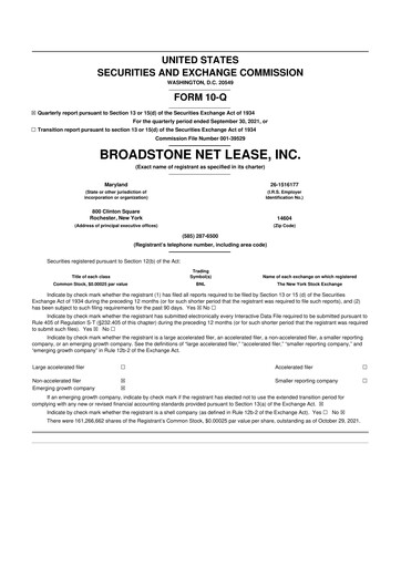 Vorschaubild Broadstone Net Lease 10-Q Quartalsbericht 2021 