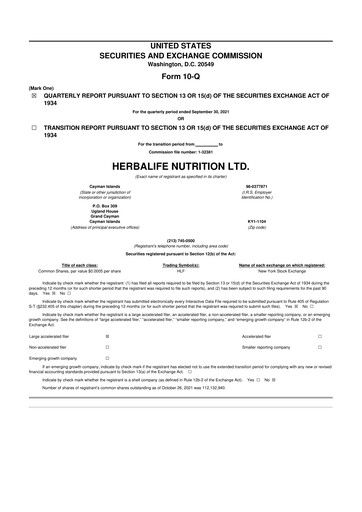 Thumbnail Herbalife 10-Q Quarterly Report FY2021 