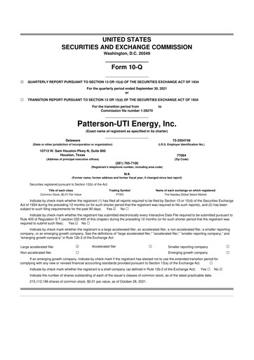 Thumbnail Patterson-UTI Energy 10-Q Quarterly Report FY2021 