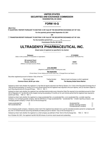 Thumbnail Ultragenyx Pharmaceutical 10-Q Quarterly Report FY2021 