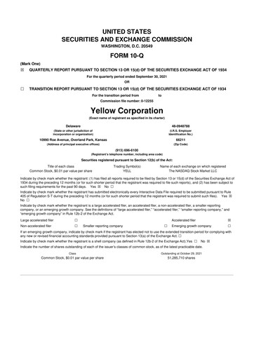 Thumbnail Yellow Corporation 10-Q Quarterly Report FY2021 