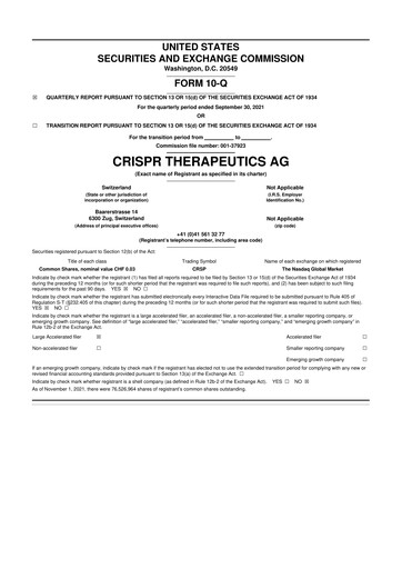 Thumbnail CRISPR Therapeutics 10-Q Quarterly Report FY2021 
