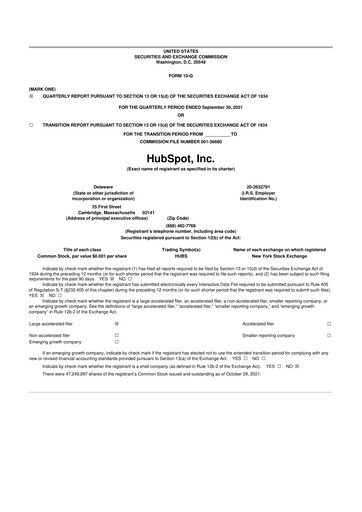 Vorschaubild HubSpot 10-Q Quartalsbericht 2021 