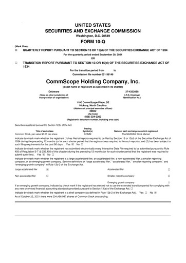 Miniature CommScope
 10-Q Rapport trimestriel 2021 