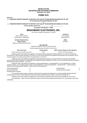 Thumbnail Benchmark Electronics
 10-Q Quarterly Report FY2021 