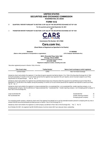 Thumbnail Cars.com 10-Q Quarterly Report FY2021 