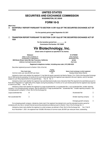 Miniature Vir Biotechnology
 10-Q Rapport trimestriel 2021 