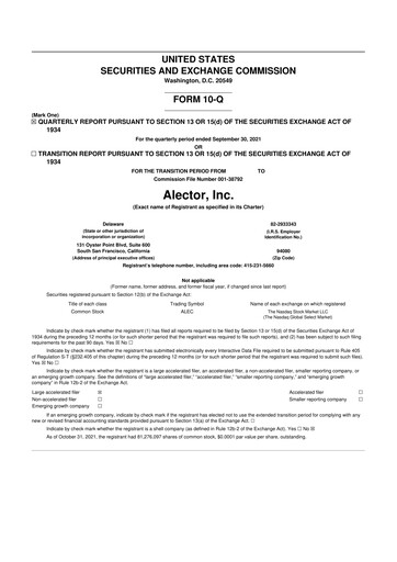 Thumbnail Alector
 10-Q Quarterly Report FY2021 