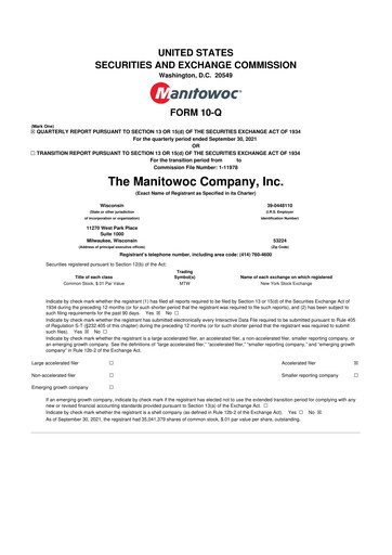 Vorschaubild The Manitowoc Company
 10-Q Quartalsbericht 2021 