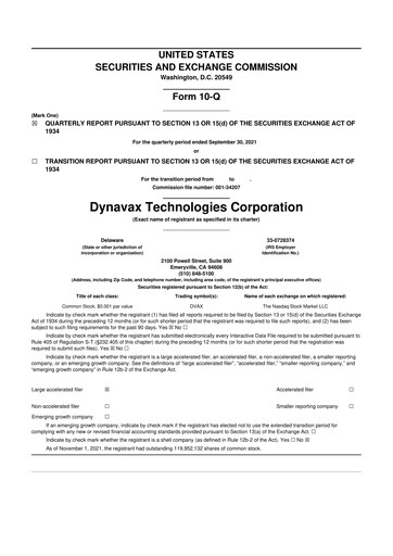 Thumbnail Dynavax Technologies
 10-Q Quarterly Report FY2021 