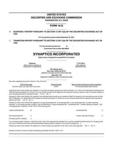 Thumbnail Synaptics 10-Q Quarterly Report FY2021 