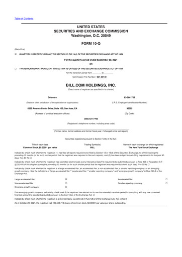 Thumbnail Bill.com 10-Q Quarterly Report FY2022 