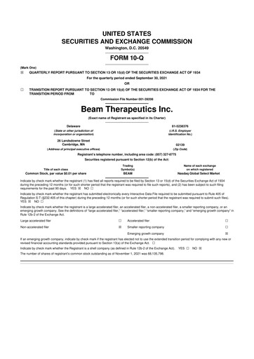 Thumbnail Beam Therapeutics
 10-Q Quarterly Report FY2021 