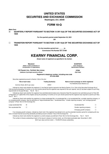Thumbnail Kearny Financial
 10-Q Quarterly Report FY2022 