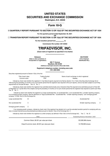 Thumbnail TripAdvisor 10-Q Quarterly Report FY2021 