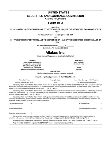 Thumbnail Allakos 10-Q Quarterly Report FY2021 