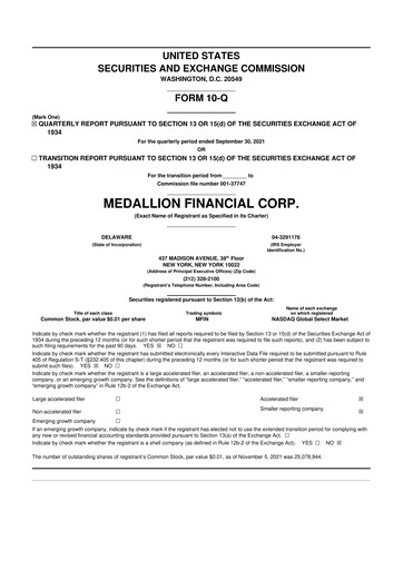 Thumbnail Medallion Financial Corp. 10-Q Quarterly Report FY2021 