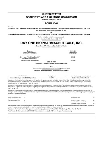 Vorschaubild Day One Biopharmaceuticals 10-Q Quartalsbericht 2021 