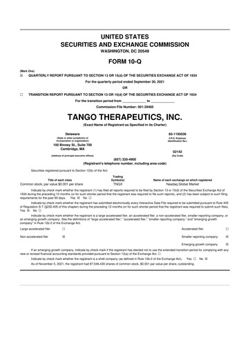 Thumbnail Tango Therapeutics 10-Q Quarterly Report FY2021 